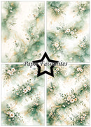 Four floral patterns with 'Paper Favourites' branding on a light green background.