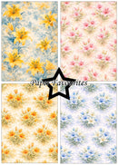 Four floral patterns with 'Paper Favourites' branding.