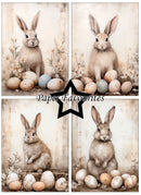 Collage of four images featuring rabbits and Easter eggs with 'Paper Favourites' branding.