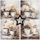 Collage of tea cups and flowers with 'Paper Favourites' branding.