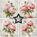 Four identical panels of pink flowers in vases with 'Paper Favourites' branding.