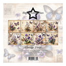 Packaging of 'Vintage Violet' paper pack with butterfly and floral designs on a neutral background.