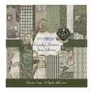 Scrapbooking paper pad with green and brown patterns and designs on a white background.
