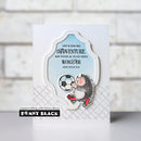 Card with hedgehog holding a soccer ball and inspirational quote, featuring Penny Black branding.