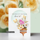 Card with floral design and text 'The world got brighter on April 6th' by Penny Black.