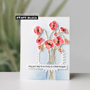 Card with red flowers in a vase and text, featuring Penny Black branding.