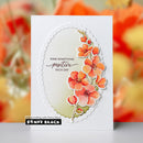 Card with floral design and motivational quote on a blurred floral background, featuring the brand 'Penny Black'.