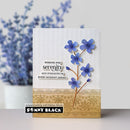 Greeting card with blue flowers and text, featuring Penny Black branding.