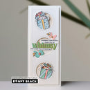 Card with decorative elements and text, featuring the brand 'Penny Black'.