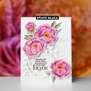 Floral card with pink flowers and text, featuring Penny Black branding.