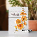 Card with orange flowers and text 'sending a gardenful of sunny thoughts' by Penny Black