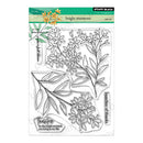 Clear stamp set with floral and leaf designs on a white background