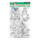 Clear stamp set with illustrations of a girl and her pets, featuring the brand 'Penny Black'.