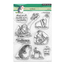 Clear stamp set with various designs and text on a white background