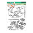 Clear stamp set with floral and bird designs on a white background