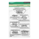 Clear stamp set with whimsical text phrases on a white background