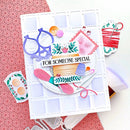 Card with decorative elements and text 'For Someone Special' on a pink floral background