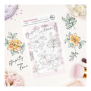 Clear stamp set with floral and leaf designs on a white background