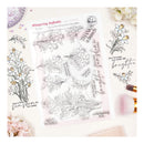 Clear stamp set with floral designs and sentiments on a white background