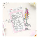 Cardinal Kiss clear stamps with floral design and text on a white background
