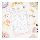 Set of floral-themed craft dies on a decorative card with flowers and text.
