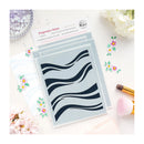 Fragrance notes with wavy design on a white surface with decorative elements