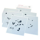 Set of white cards with black floral designs on a white background
