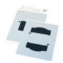 Two clear stencils with black shapes on a white background, featuring the Picket Fence Studio branding.