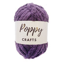 Purple yarn ball with 'Poppy Crafts' label on a white background