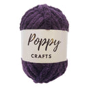 Purple yarn ball with 'Poppy Crafts' label on a white background