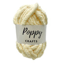 Ball of cream-colored yarn with 'Poppy Crafts' label on a white background