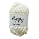 Ball of cream yarn with 'Poppy Crafts' label on a white background