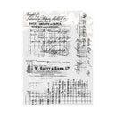 Vintage-style paper with printed text and logos on a white background