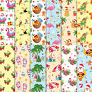 Collection of various festive and tropical patterned paper designs.
