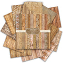 Collection of wooden texture paper packs with a central display on a white background
