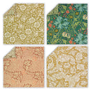 Four floral patterns in different colors on a white background