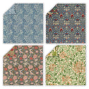 Four different patterns of fabric swatches on a white background