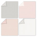 Four baby blankets with different patterns on a white background