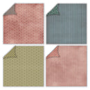 Four fabric swatches with different patterns on a white background