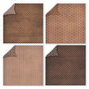 Four fabric swatches with brown and white polka dot and stripe patterns on a white background.