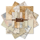 Collection of scrapbooking paper sheets with a Crumple brand packaging in the center.