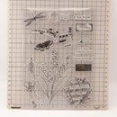 Set of clear stamps with various designs on a grid background
