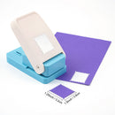 Blue and beige paper punch with purple cardstock and cut-out shapes on a white background