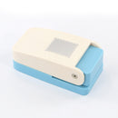 Blue and beige rectangular object with a textured surface on a white background