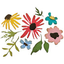 Set of colorful flower and leaf designs on a white background