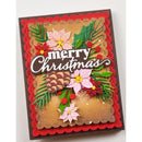 Decorative Christmas card with flowers, pinecones, and 'Merry Christmas' text on a white background.