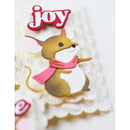 Decorative mouse with a pink scarf and 'joy' text on a white background