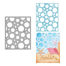 Metal die cut with bubble pattern and a card with bubble design and 'hello' text.