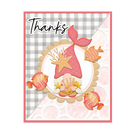 Greeting card with a mermaid gnome design and 'Thanks' text on a checkered background.