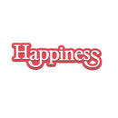 The word 'Happiness' in red and white on a white background